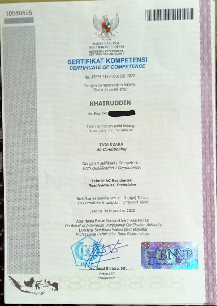 Sertifikat Air Conditioning
